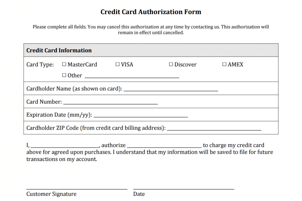 Credit Card Authorization Form Templates [Download] within Credit Card Authorisation Form Template Australia