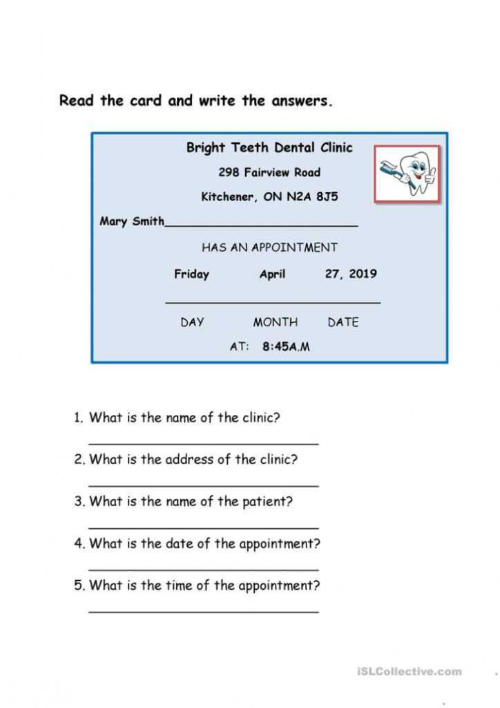 Dentist Appointment Card - English Esl Worksheets For throughout Dentist Appointment Card Template